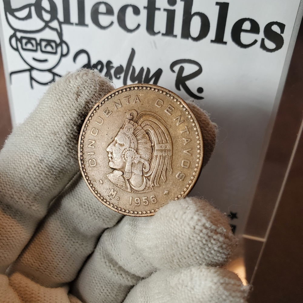 1956 Mexico 50c Bronze World Coin Eagle Aztec Warrior circulated